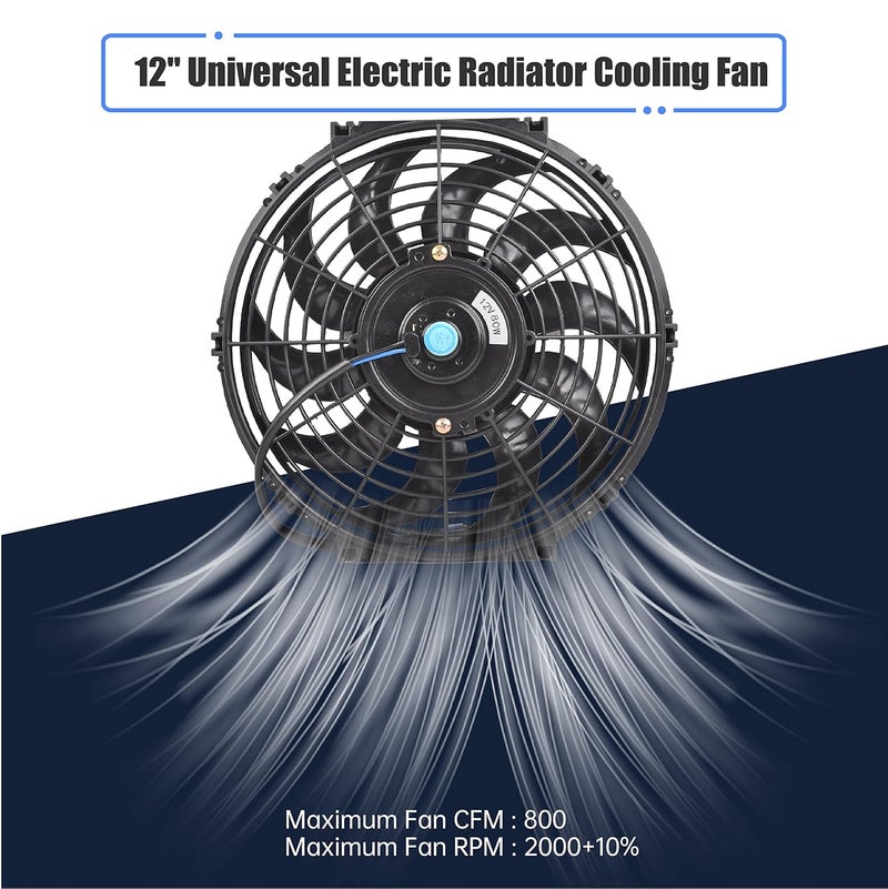 GESEXI 12 Inch Slim Fan Push Pull Electric Radiator Cooling Fan Universal High Performance 12V 80W Motor with Fan Mounting Kit (Black) - Image 5
